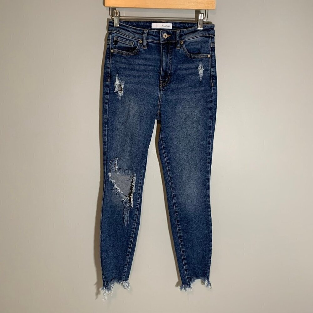 KanCan High Rise Distressed Skinny Jeans Medium Wash Raw Hem KC8567D Size 3/25